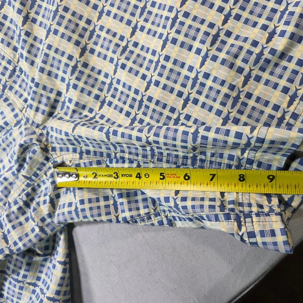True Flies Mens Blue Shark Plaid Fishing /Swim Shorts‎ Size L Stretch Quick Dry